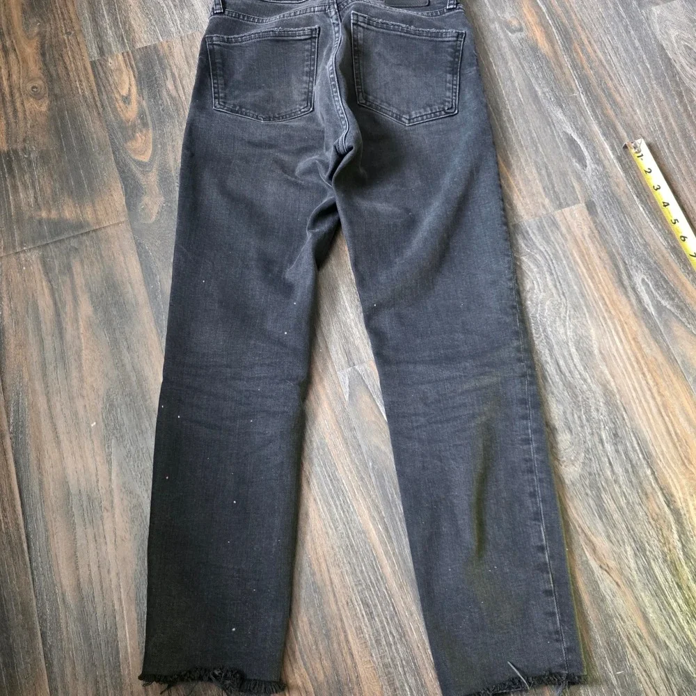 ZARA HW Slim Black Denim Straight Leg Cropped Raw Hem Jeans Women's Size 4‎